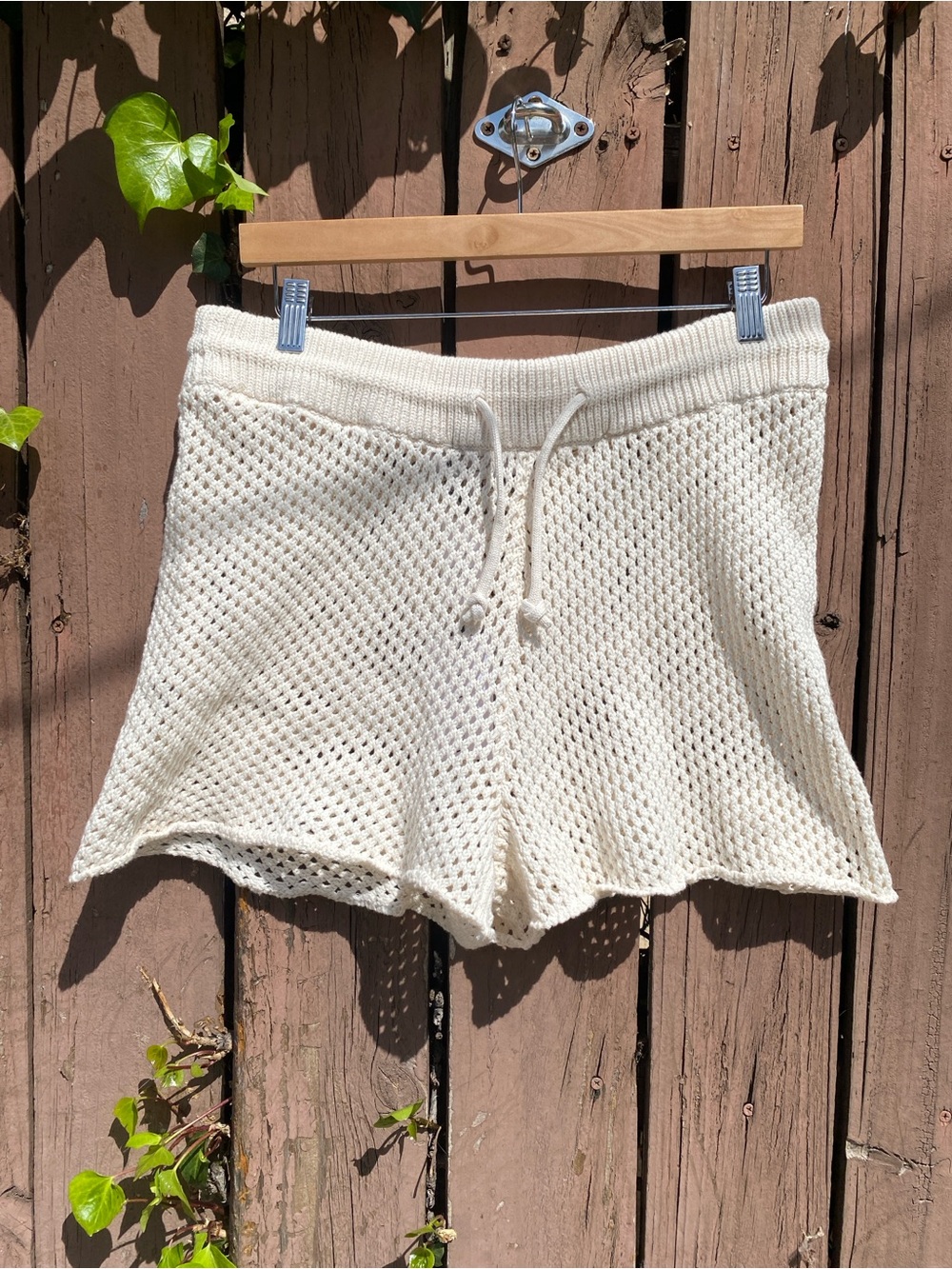 NWT WeWoreWhat Off white Crochet Knit Drawstring Shorts Cotton MSRP $95